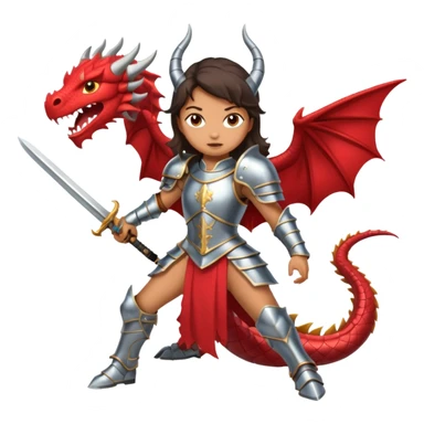 Fierce Latina in armor with a sword in a losing battle with a dragon sticker