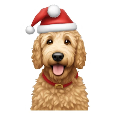 Golden doodle wearing a Santa hat sticker
