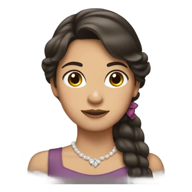 woman with long dark brown hair with bow sticker