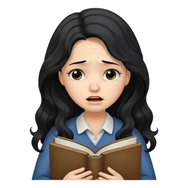 Long Hair Women with Book, Black wavy hair, crying

 sticker