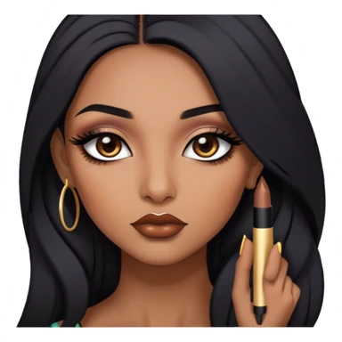 indian girl, brown skin, long black hair, brown underneath colored hair, baddie,pretty, makeup, lipliner, black eyeliner, sticker