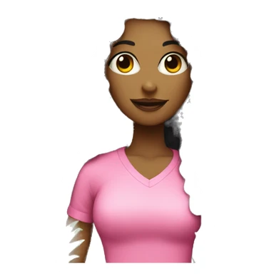 woman with long black curly hair wearing pink holding a pineapple in hangs sticker