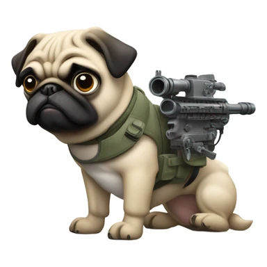 Pug shooting mounted machine gun sticker