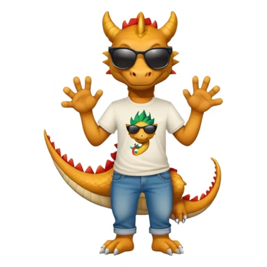 friendly anthropomorphised dragon in a hip-hop t-shirt and jeans wearing dark sunglasses sticker