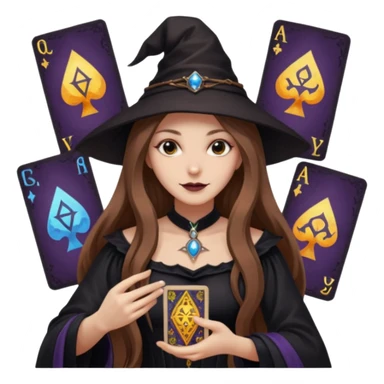 dark witch girl with long light brown hair and Tarot cards sticker