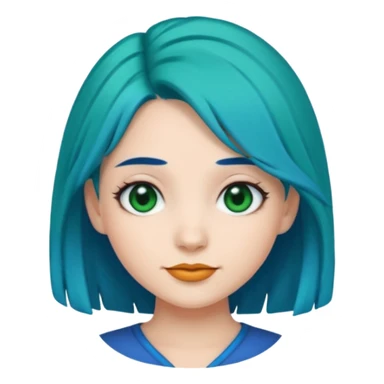 Emoji girl Emerald blue hair, fair skin, and black eyes sticker