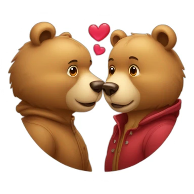 Female bear and male bear kissing, face only, hearts above them sticker