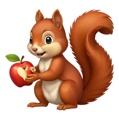 red squirrel happily cracking a nut, clear fur, apple emoji style sticker