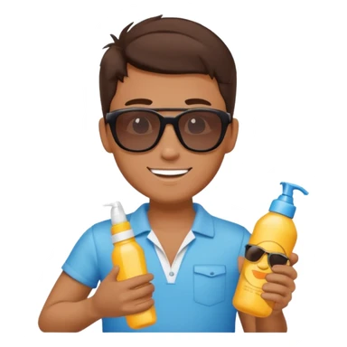 
male brunet suncream bottle and sunglasses sticker