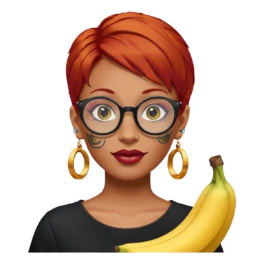 red hair woman with extra  big earring and face tattoed and wearing big banana glasses sticker