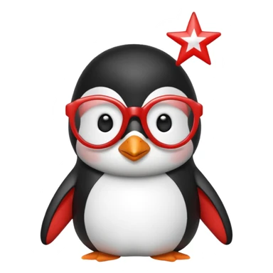 Pingüino color rojo con blanco y lentes en forma de estrella color celeste sticker