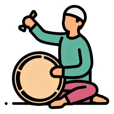 Person beating a drum to wake people for sahur, Ramadan tradition sticker