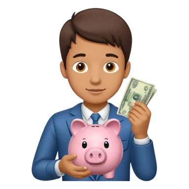 A young guy puts money in a piggy bank. sticker