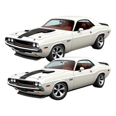 White 1971 Dodge Challenger at 30-degree angle view showing front and side, three-quarter view, completely white color, iOS emoji style, classic muscle car from Death Proof sticker