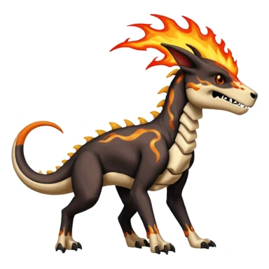 Skeletal Fiery Flaming Volcanic Draconic Cubone-Salandit-Houndoom-Houndour-Marowak-Poochyena-Litten-Fakémon-hybrid-creature (full body), 4 legs sticker