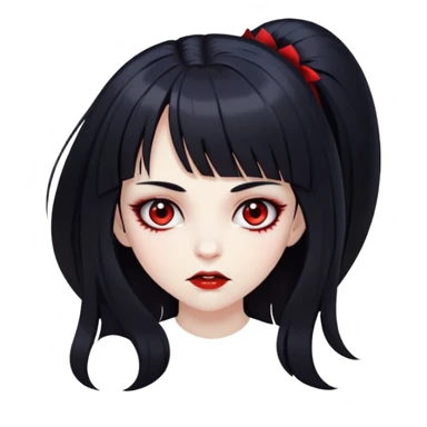 Garota vampiro com cabelo preto longo e franja na testa na altura da sobrancelha. Cílios compridos. sticker