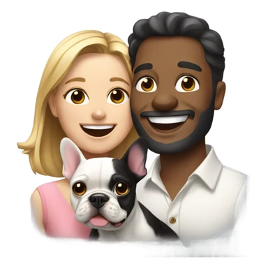 happy couple indoors with frenchie sticker