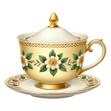 Golden teacup with floral pattern  sticker