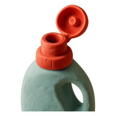 close-up of detergent bottle with cap open in claymation style, soft lighting, pastel colors sticker
