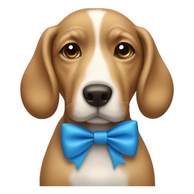 dog wearing a blue bow sticker