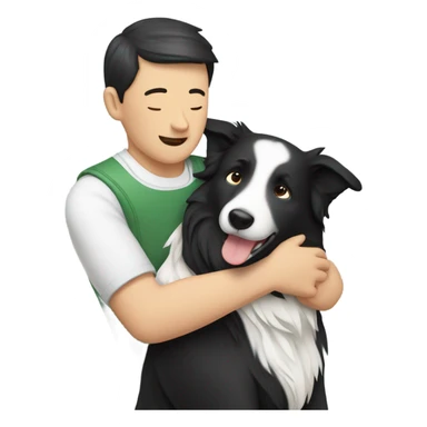 A Chinese man hug a border collie
 sticker