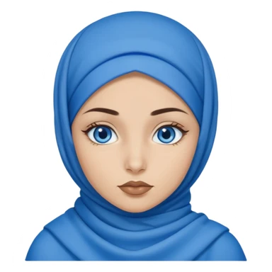 Turkish beautiful finish Konya girl blue eyes with blue hijab islamic dress and had on her hand blue lipstick sticker