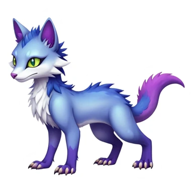 Kawaii dark colorful edgy fantasy ethereal feline-vernid-sergal-fursona animal creature with a tufted tail full body sticker