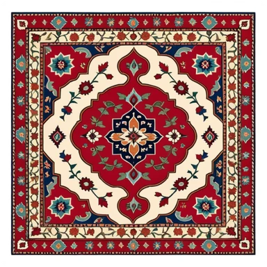 Cinematic Realistic depiction of a richly patterned Turkish carpet, rendered with exquisite details and vibrant colors, set against a soft, warmly lit background that emphasizes its artisanal craftsmanship sticker