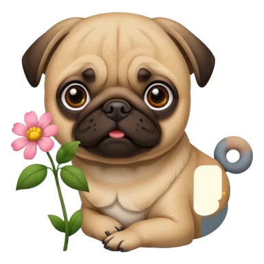 Pug wearing a flower sticker