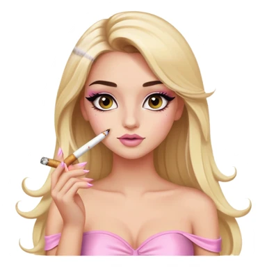 blonde long hair gorgeous girl with latina makeup holding a lit cigarette winged eyeliner big lashes light pink tube top sticker