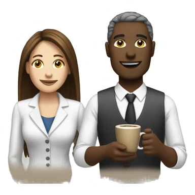 office employee with coffee and white skin and woman sticker