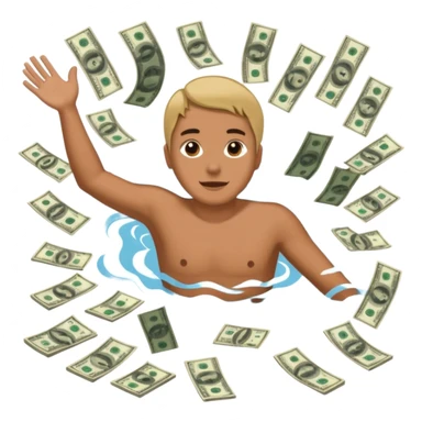 someone swimming in 5 dollar bills sticker