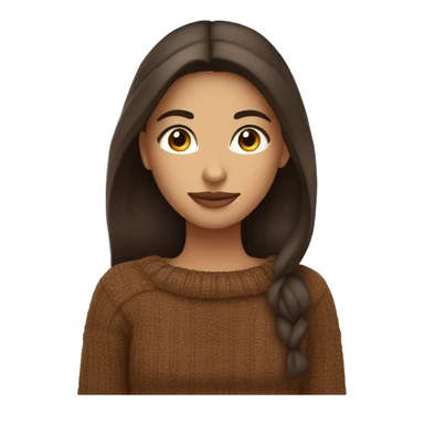 Wheatish complexion -skinned girl with long dark brown hair and cheeks, wide brown eyes and full lips, wearing a brown sweater and drinking hot coffee. sticker