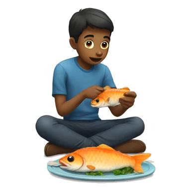 Boy eating fish sticker