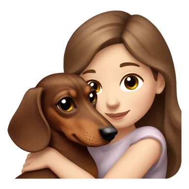 pale girl brown hair cuddling mini dachshund  sticker