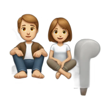 Brown hair White boy and girl and beagle Sit on couch sticker