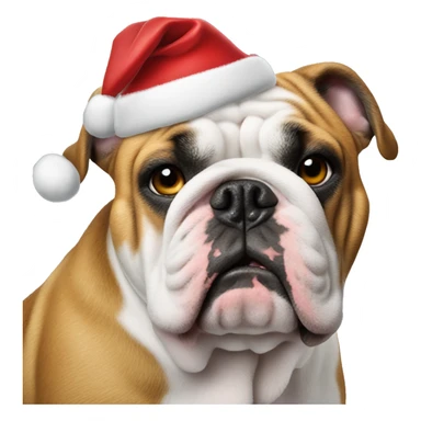 English bulldog wears santa’s hat sticker