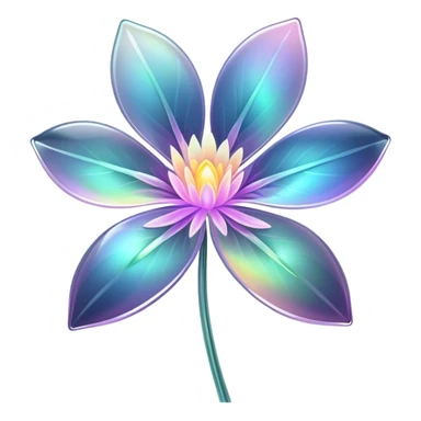 Dark Pastel iridescent transparent bio-luminescent flower with thin glossy glass petals sticker