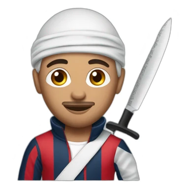 A moroccan men with a knife wearing a PSG tracksuit sticker