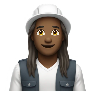 smiling solo with long hair with white construction hat sticker