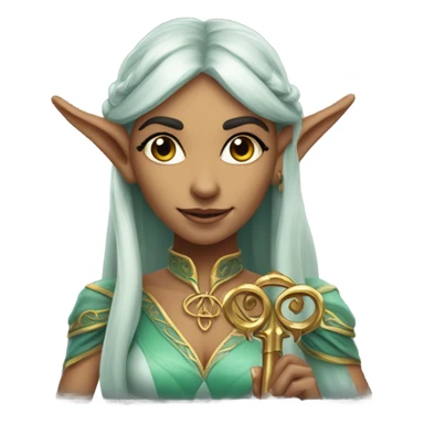 an elf woman login holding a big key sticker