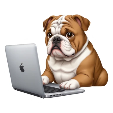 English bulldog with a laptop sticker