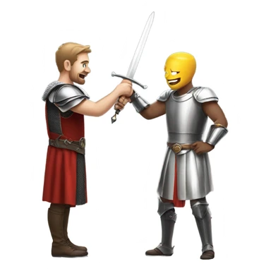 Man knighting another man champion sticker