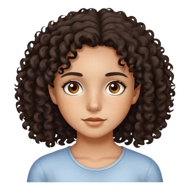 Girl with dark curly hair brown eyes freckles medium skin color sticker