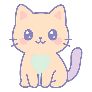 {
  "style_description": {
    "overall_look": "Cute, minimal, and soft with a friendly and playful tone",
    "material_simulation": {
      "primary_material": "flat digital color",
      "texture_detail": "smooth surfaces with no texture or shading",
      "pattern": "none or very simple decorative accents (e.g., hearts, stars)"
    },
    "geometry": {
      "edge_style": "rounded, soft curves with no sharp angles",
      "dimensionality": "flat two-dimensional appearance with simple shapes"
    },
    "color_palette": {
      "scheme": "pastel and light tones",
      "preferred_colors": ["pink", "mint", "lavender", "baby blue", "peach"],
      "contrast": "low contrast with bright accents"
    },
    "facial_features": {
      "eyes": "large, sparkly, often oval or circular",
      "mouth": "small, often a simple curve or dot",
      "expression": "joyful, innocent, or calm"
    },
    "lighting": {
      "type": "none or implied with soft highlights",
      "purpose": "maintain a clean and cheerful look"
    },
    "render_constraints": {
      "avoid": ["realistic shading", "high detail", "dark themes", "texture noise"],
      "focus_on": ["cute expression", "iconic simplicity", "emotional warmth"]
    },
    "background": {
      "color": "white or soft pastel",
      "style": "plain or patterned with simple icons (e.g., polka dots, stars)",
      "lighting_consistency": "no shadows, evenly lit feel"
    }
  }
}

{subject} = cat sticker