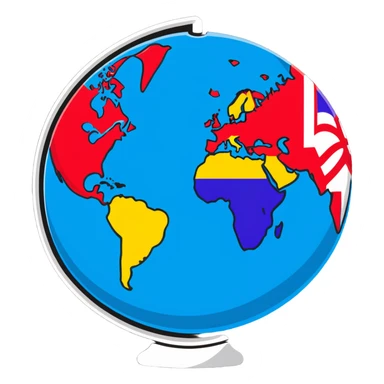 A colorful globe with various country flags surrounding it sticker