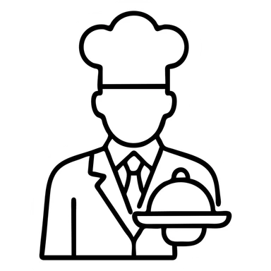 Chef wearing suit and tie with chef hat selling food sticker