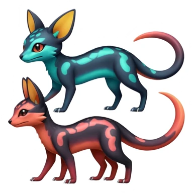 Neon-magma-pastel-gradients-colored Salandit-Umbreon-Genet-Noivern-Noibat-Serval-Hybrid (Full body) sticker