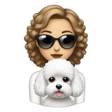 mujer pelo largo con gafas y perro bichon blanco sticker