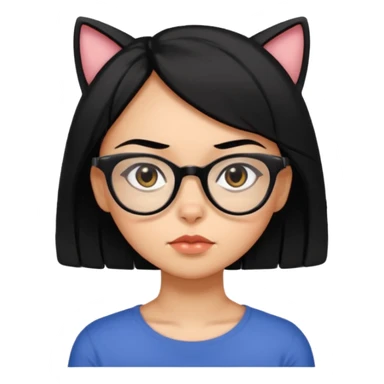 crie emojis de uma garota com cabelo médio um pouco abaixo do ombro e preto, óculos pretos no formato gatinho, boca média, olhos gastando sticker